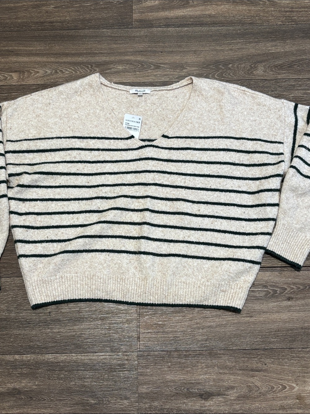 Madewell cream green stripe soft oversized v neck sweater size Xl